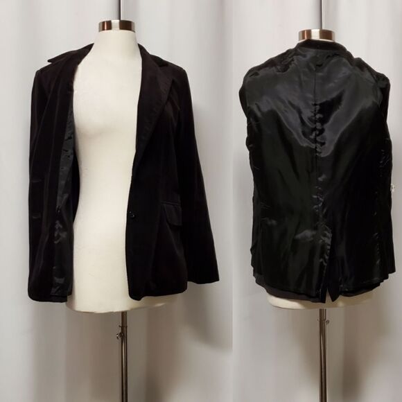 Vintage 80s Retro Black Velvet Punk Goth Rocker Steampunk Power Blazer Medium - Picture 2 of 12